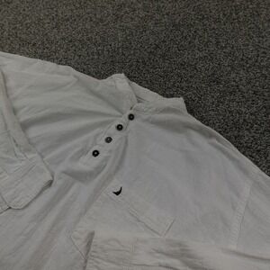 Blanc Du Nil Shirt Mens 3XL White Chambray Nautical Popover Henley Long Sleeve